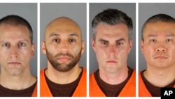 These Hennepin County Sheriff's Office photos show, from left, Derek Chauvin, J. Alexander Kueng, Thomas Lane and Tou Thao. All have been charged in the death of George Floyd.