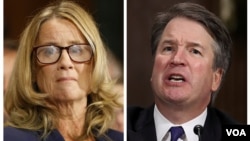 In this combination image of Reuters photos, Christine Blasey Ford, left, and Supreme court nominee Brett Kavanaugh testify separately before the Senate Judiciary Committee on Capitol Hill in Washington, Sept. 27, 2018. 