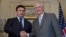 U.S. Secretary of State Tillerson shakes hands with Ukrainian Foreign Minister Pavlo Klimkin at the State Department in Washington, March 7, 2017.