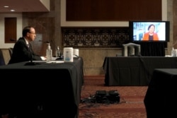 Sen. Mazie Hirono, D-Hawaii, questions former Deputy Attorney General Rod Rosenstein via teleconference during a Senate Judiciary Committee hearing on Capitol Hill in Washington, June 3, 2020.