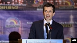Democratic presidential candidate and South Bend, Ind., Mayor Pete Buttigieg addresses the Rainbow PUSH Coalition Annual International Convention in Chicago, July 2, 2019. 