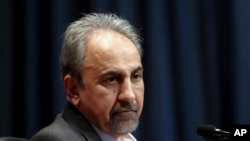 FILE - Mohammad Ali Najafi, then mayor of Tehran, gives a press conference, in Tehran, Iran. 