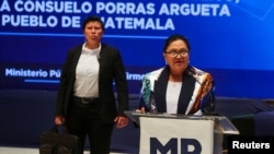 La Fiscal General de Guatemala, Consuelo Porras, entrega un mensaje en las instalaciones de la fiscalía general, en la Ciudad de Guatemala, el 7 de mayo de 2024. 
