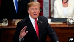 Presiden Amerika Serikat Donald Trump, saat menyampaikan pidato kenegaraan di Gedung Capitol, Washington, D.C., 5 Februari 2019. (Foto: dok).