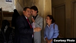 Saud Abu-Dayyeh and lawyers prosecuting Dr. Raslan Fadl for allegedly performing a female circumcision, which is a crime in Egypt, but it no one has ever before been convicted, Aga, Egypt, July 10, 2014. (Equality Now)