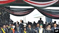African leaders including indicted Sudanese President Omar al-Bashir joined tens of thousands of Kenyans when Kenyan President Mwai Kibaki to sign the new constitution into law, Nairobi, 27 Aug 2010