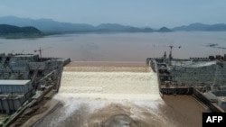 FILE - This handout picture taken on July 20, 2020, and released by Adwa Pictures on July 27, 2020, shows an aerial view of the Grand Ethiopian Renaissance Dam on the Blue Nile River in Guba, northwest Ethiopia.