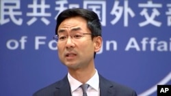 Chinese foreign ministry spokesman Geng Shuang says, Oct. 8, 2019, that the Trump administration move to blacklist 28 Chinese agencies and companies, interferes with the country's internal affairs.