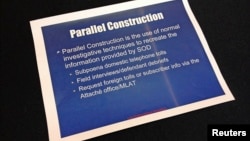 A slide from a presentation about a secretive information-sharing program run by the U.S. Drug Enforcement Administration&#39;s Special Operations Division (SOD) is seen in this undated photo.