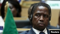 FILE - Zambia President Edgar Lungu attends the opening ceremony of the 24th Ordinary session of the Assembly of Heads of State and Government of the African Union (AU) at the African Union headquarters in Ethiopia's capital Addis Ababa, Jan. 30, 2015.