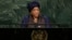 President Ellen Johnson Sirleaf of Liberia addresses the 72nd session of the United Nations General Assembly, at U.N. headquarters, Sept. 19, 2017.