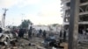 Severe damage from a car bomb explosion is visible at the Hotel Jazeera in Mogadishu, Somalia, July 26, 2015. (Courtesy photo by Mohamed Moalimuu)