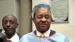 Health Minister Obediah Moyo speaking to journalists in Harare, March 5, 2020, after Zimbabwe received some equipment from the World Health Organization to fight COVID19. (Columbus Mavhunga/VOA)