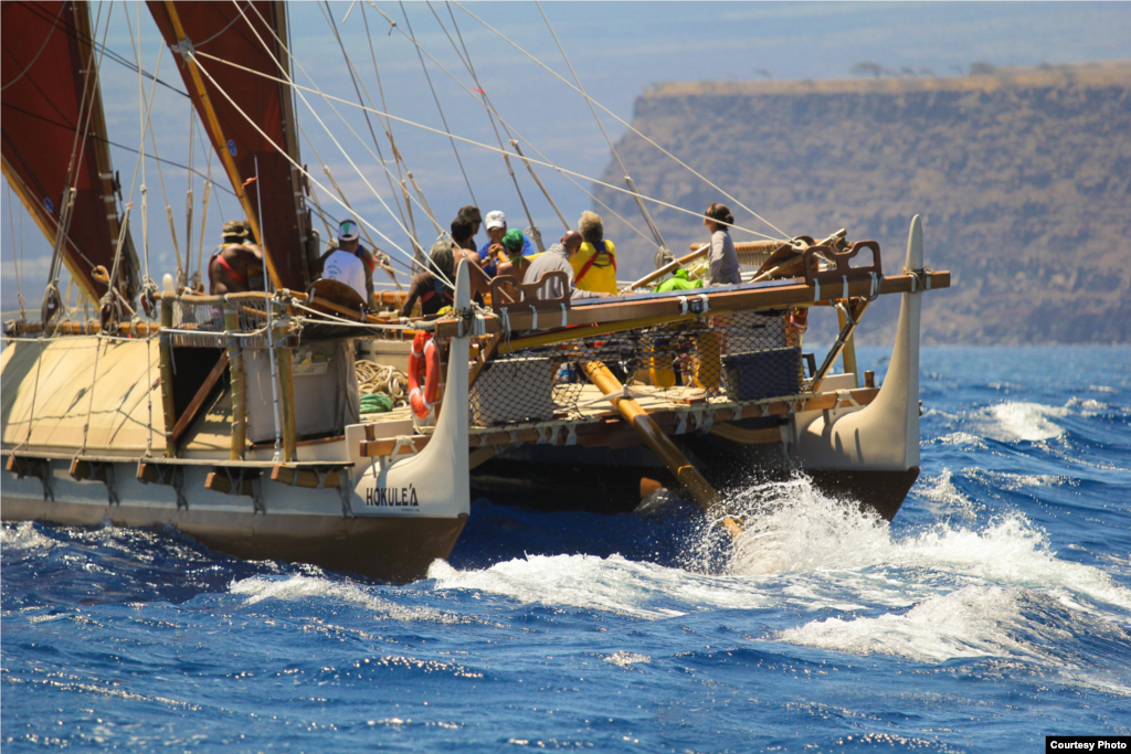 Half the crew of the Hokulea is under the age of 30 (date unknown). (Oiwi TV and the Polynesian Voyaging Society)
