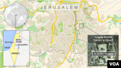 Carte de Jérusalem avec le site de la mosquée d'Al-Aqsa mosque