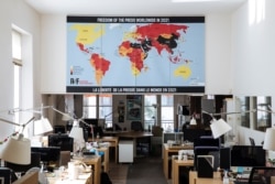 The RSF (Reporters Without Borders) 2021 map of press freedom in Paris, April 20, 2021.