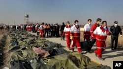 Part of the wreckage from Ukraine International Airlines flight PS752, a Boeing 737-800 plane that crashed after taking off from Tehran's Imam Khomeini airport on January 8, 2020.