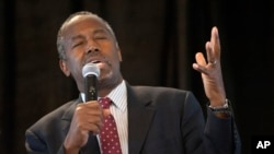 Republican presidential candidate Ben Carson speaks in St. Louis, Missouri, Sept. 11, 2015. 