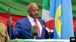 FILE - Burundi's President Pierre Nkurunziza is sworn in for a third term at a ceremony in the parliament in Bujumbura, Burundi, Aug. 20, 2015. 