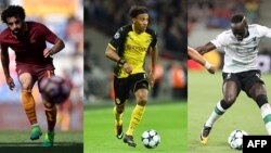 L’Egyptien Mohamed Salah, le Gabonais Pierre-Emerick Aubameyang et le Sénégalais Sadio Mané.