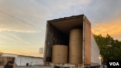 Truck delivers rolled wood pulp to La Prensa newspaper printing facility in Managua, Nicaragua, Feb. 7, 2020.