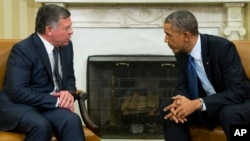 Tổng thống Hoa Kỳ Barack Obama (phải) hội đàm với Quốc vương Jordan Abdullah II tại Tòa Bạch Ốc 3/2/15