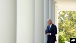 U.S. President Joe Biden walks to the Rose Garden of the White House in Washington on Nov. 7, 2024.