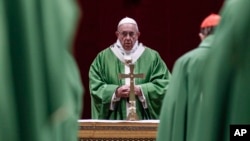 Pope Francis celebrates a final Mass, Feb. 24, 2019, to conclude his extraordinary summit of Catholic leaders summoned to Rome for a tutorial on preventing clergy sexual abuse and protecting children from predator priests. 