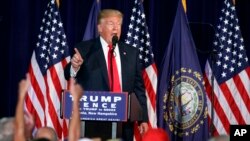 Republican presidential candidate Donald Trump speaks during a campaign rally at Laconia Middle School, Thursday, Sept. 15, 2016.