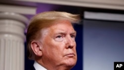 President Donald Trump listens during a briefing about the coronavirus in the James Brady Press Briefing Room of the White House, April 24, 2020, in Washington, D.C. 