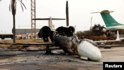 A passenger plane damaged by shelling is seen at Tripoli's Mitiga airport in Tripoli, Libya May 10, 2020.