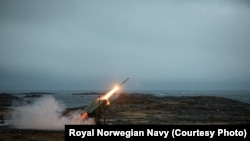 FILE - The Norwegian Army fires a National Advanced Surface-to-Air Missile System (NASAMS) in Andøya, Norway against a simulated threat during an exercise, May 10, 2023. (Royal Norwegian Navy)