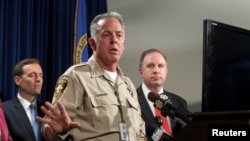 Clark County Sheriff Joe Lombardo responds to a question during a media briefing at the Las Vegas Metro Police headquarters in Las Vegas, Oct. 3, 2017. 