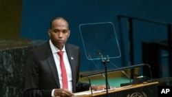 FILE - Somalia Prime Minister Hassan Ali Khayre addresses the United Nations General Assembly, Sept. 22, 2017, at U.N. headquarters. 