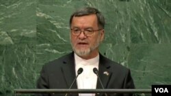 سرور دانش، معاون دوم رئیس جمهور افغانستان حین ایراد بیانیه در مجمع عمومی ملل متحد