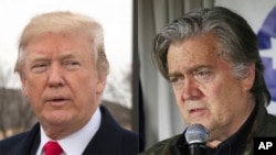 Presiden AS Donald Trump (kiri) dan Mantan Ketua Tim Strategi Donald Trump, Steve Bannon.