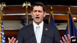 Rep. Paul Ryan, R- Wis., speaks at a news conference following a House Republican meeting on Capitol Hill in Washington, Oct. 20, 2015.