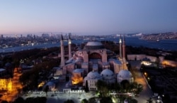 FILE - An aerial view of the Byzantine-era monument of Hagia Sophia in Istanbul, Turkey, April 24, 2020.