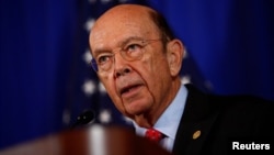 FILE - U.S. Commerce Secretary Wilbur Ross holds a news conference at the Department of Commerce in Washington, D.C., March 10, 2017.