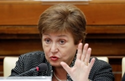 FILE - IMF Managing Director Kristalina Georgieva speaks during a conference at the Vatican, Feb. 5, 2020.