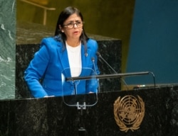 Vice President of Venezuela Delcy Rodriguez addresses the 74th session of the United Nations General Assembly, Sept. 27, 2019.