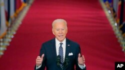 President Joe Biden speaks about the COVID-19 pandemic during a primetime address from the East Room of the White House, March 11, 2021.