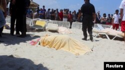 At least 27 people, including foreign tourists, were killed when at least one gunman opened fire on a Tunisian beachside hotel in the popular resort of Sousse, Tunisia, June 26, 2015. 