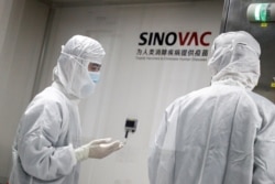 FILE - People work in a laboratory of Chinese vaccine maker Sinovac Biotech, developing an experimental COVID-19 vaccine, during a government-organized media tour in Beijing, China, September 24, 2020.