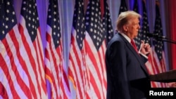 U.S. President-elect Donald Trump speaks as he meets with House Republicans on Capitol Hill in Washington, Nov. 13, 2024.