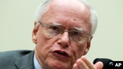 FILE - Former U.S. Ambassador to Iraq James Jeffrey speaks during a hearing on Iran before the House Foreign Affairs Committee at Capitol Hill in Washington, Oct. 11, 2017.