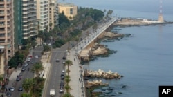 An aerial view shows the waterfront promenade along the Mediterranean Sea being mostly empty after police order people to vacate it in Beirut, Lebanon, March 16, 2020. 
