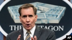 FILE - Pentagon spokesman John Kirby speaks during a briefing at the Pentagon, in Arlington, Virginia, Dec. 6, 2021.