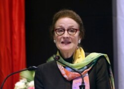 UNICEF Executive Director Henrietta Fore delivers a speech in Naypyitaw, Myanmar, Jan. 28, 2019.