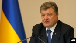 FILE - Ukrainian President Petro Poroshenko is seen speaking in Kyiv, July 10, 2015. 